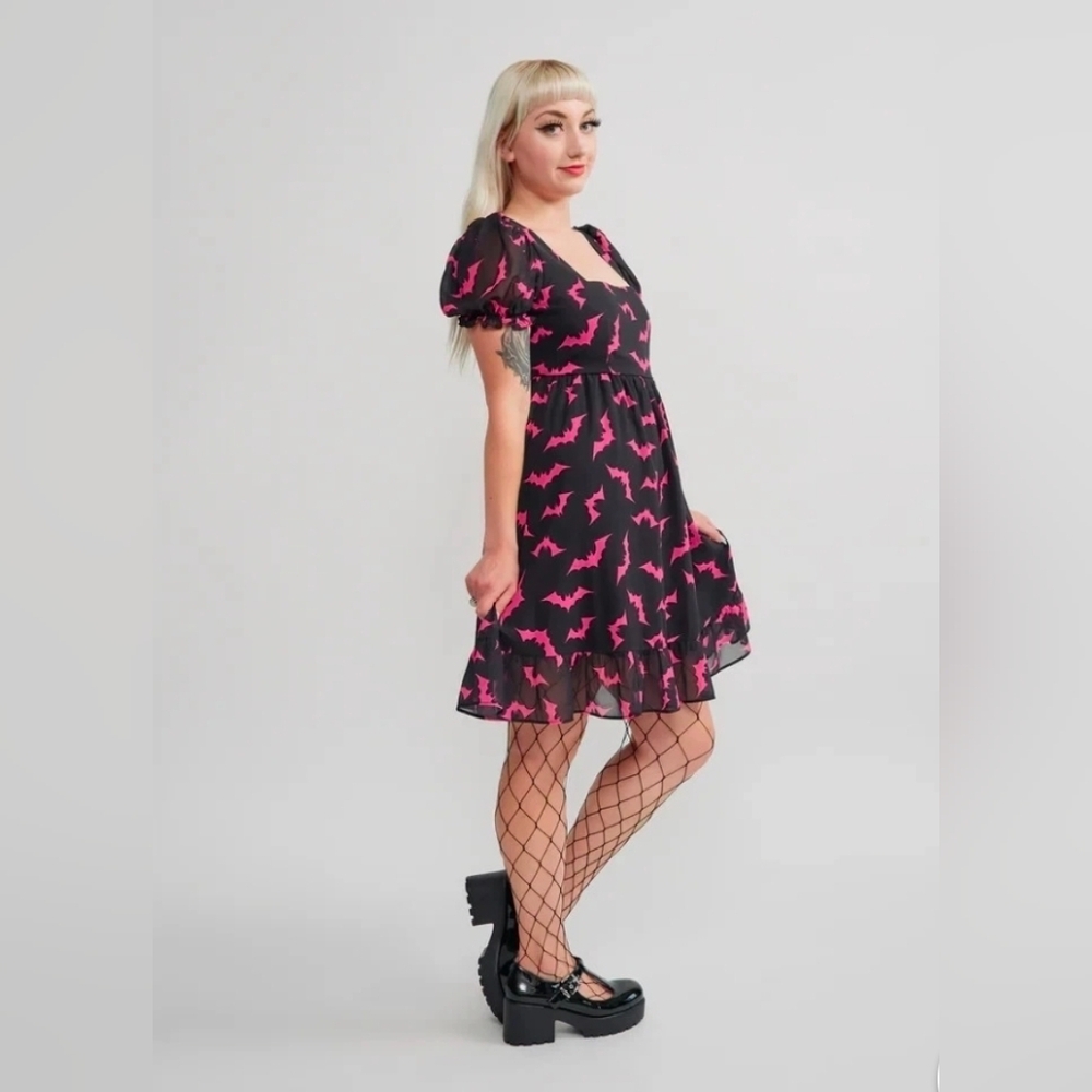 Sourpuss Black Dress with Pink Bat Design